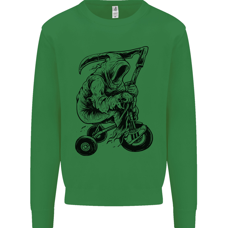 Grim Reaper Trike Bicycle Cycling Gothic Kids Sweatshirt Jumper Irish Green