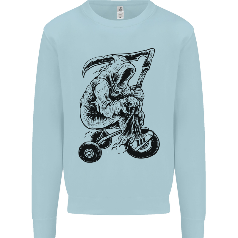 Grim Reaper Trike Bicycle Cycling Gothic Kids Sweatshirt Jumper Light Blue