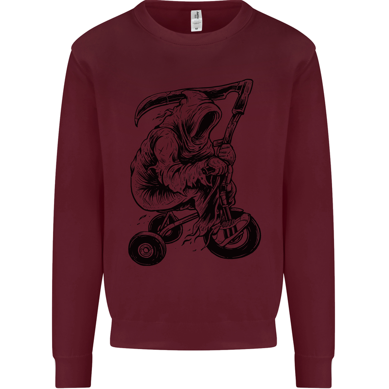 Grim Reaper Trike Bicycle Cycling Gothic Kids Sweatshirt Jumper Maroon