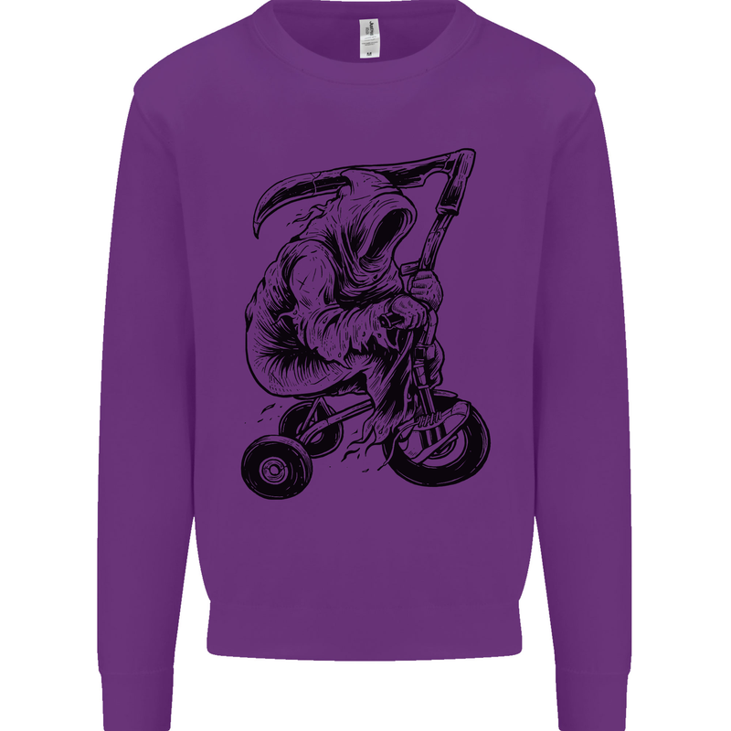 Grim Reaper Trike Bicycle Cycling Gothic Kids Sweatshirt Jumper Purple