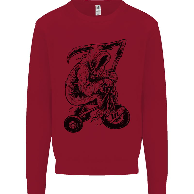 Grim Reaper Trike Bicycle Cycling Gothic Kids Sweatshirt Jumper Red