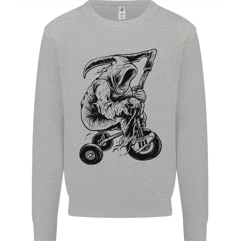 Grim Reaper Trike Bicycle Cycling Gothic Kids Sweatshirt Jumper Sports Grey