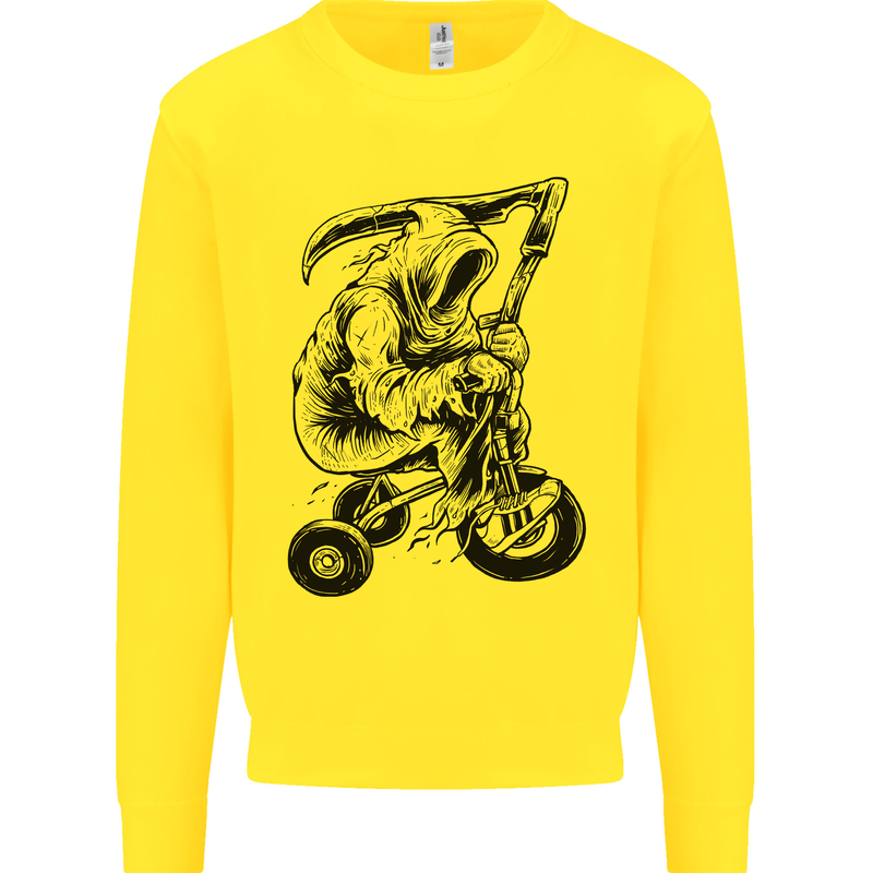 Grim Reaper Trike Bicycle Cycling Gothic Kids Sweatshirt Jumper Yellow