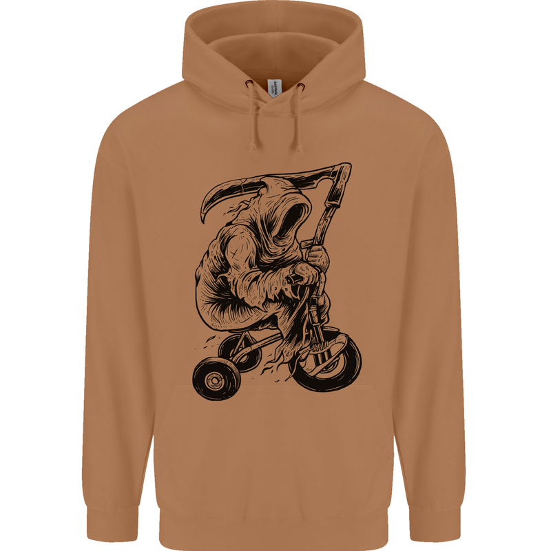 Grim Reaper Trike Bicycle Cycling Gothic Mens 80% Cotton Hoodie Caramel Latte