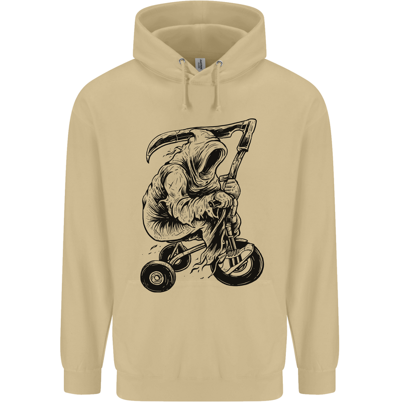 Grim Reaper Trike Bicycle Cycling Gothic Mens 80% Cotton Hoodie Sand