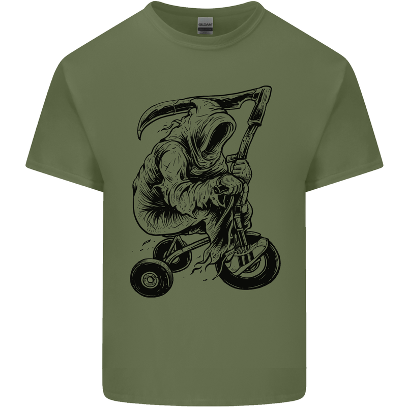 Grim Reaper Trike Bicycle Cycling Gothic Mens Cotton T-Shirt Tee Top Military Green