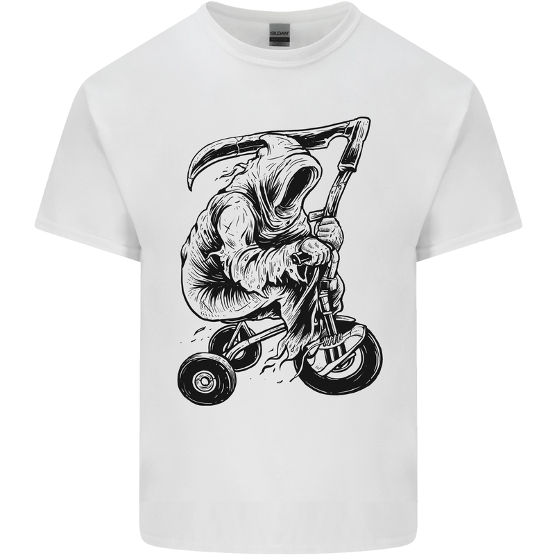 Grim Reaper Trike Bicycle Cycling Gothic Mens Cotton T-Shirt Tee Top White