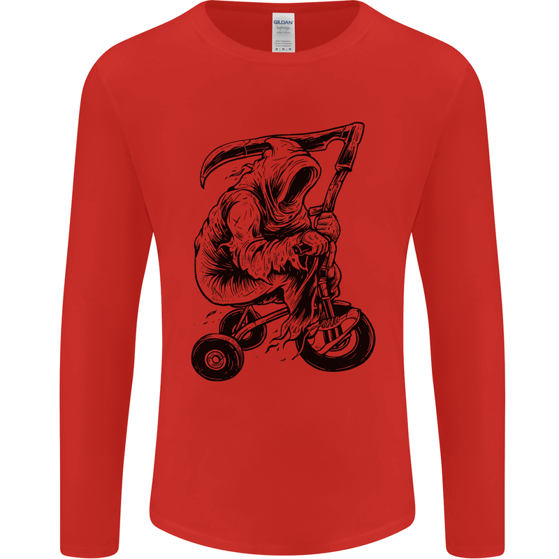 Grim Reaper Trike Bicycle Cycling Gothic Mens Long Sleeve T-Shirt Red