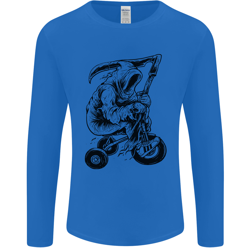 Grim Reaper Trike Bicycle Cycling Gothic Mens Long Sleeve T-Shirt Royal Blue