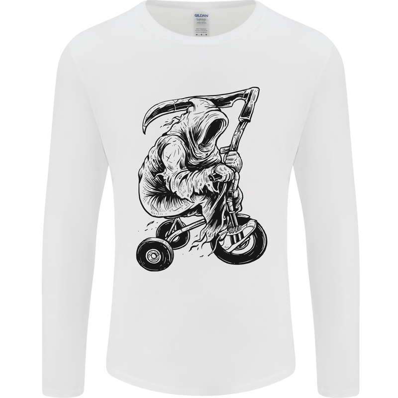 Grim Reaper Trike Bicycle Cycling Gothic Mens Long Sleeve T-Shirt White