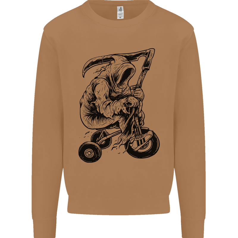 Grim Reaper Trike Bicycle Cycling Gothic Mens Sweatshirt Jumper Caramel Latte