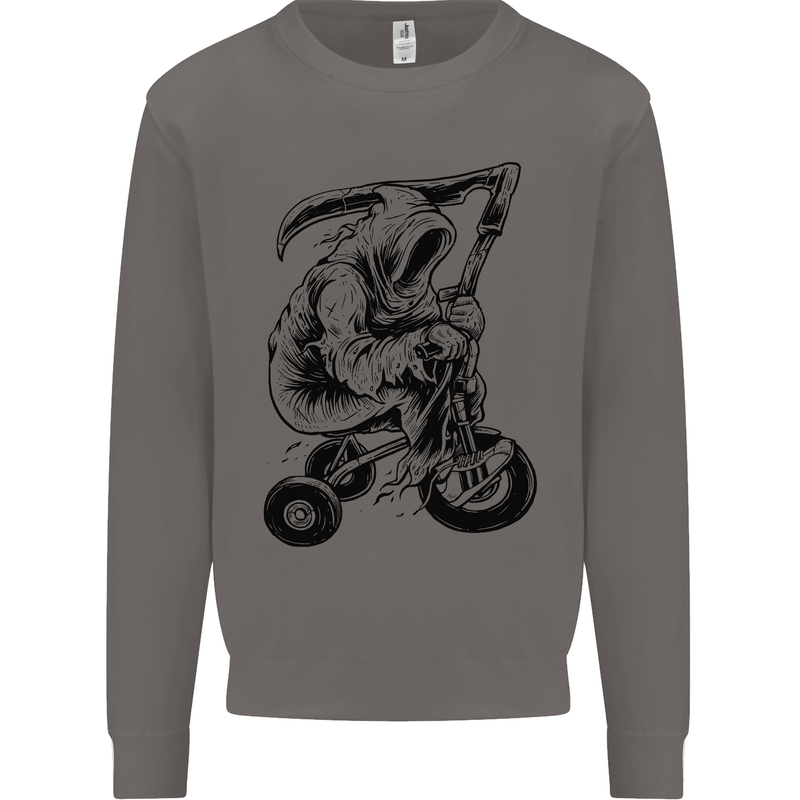 Grim Reaper Trike Bicycle Cycling Gothic Mens Sweatshirt Jumper Charcoal