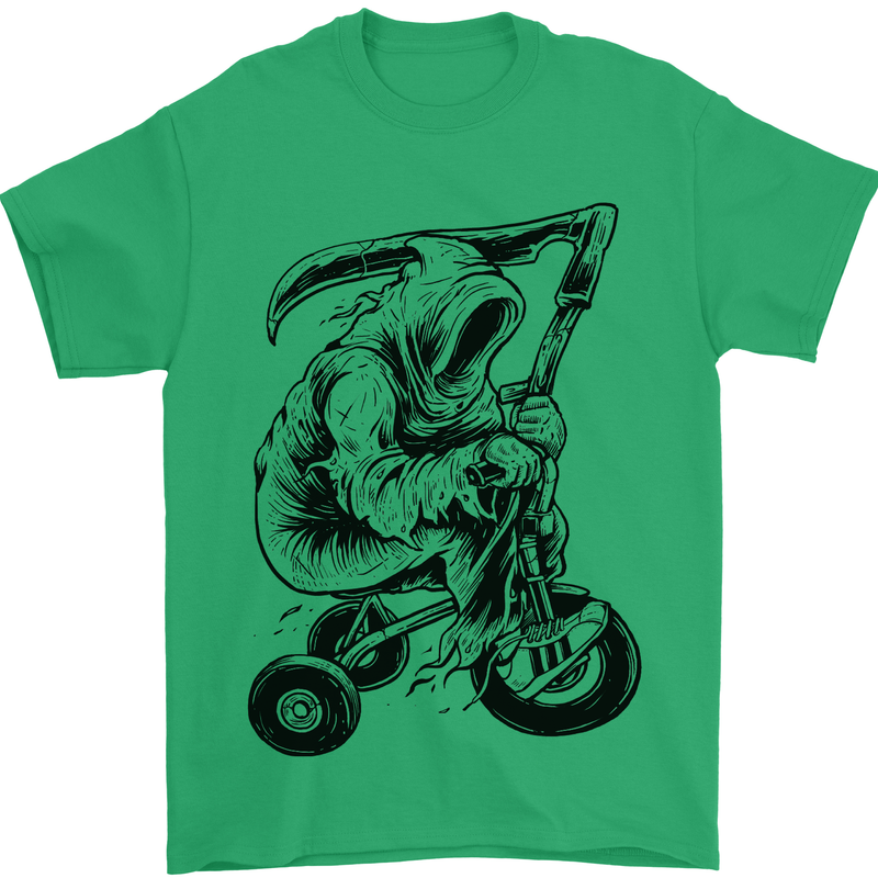 Grim Reaper Trike Bicycle Cycling Gothic Mens T-Shirt Cotton Gildan Irish Green