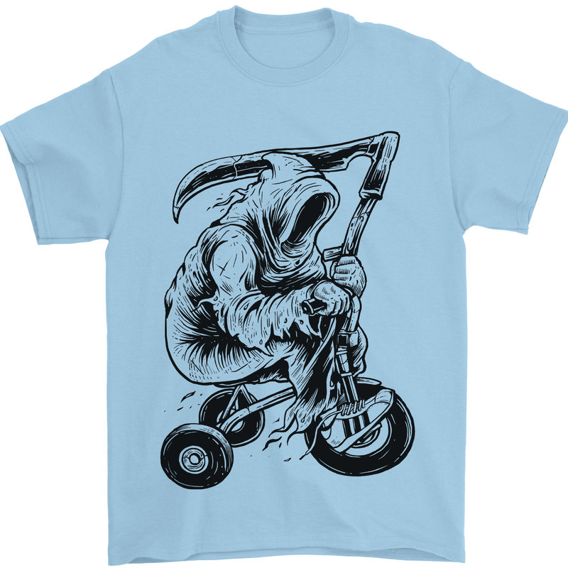 Grim Reaper Trike Bicycle Cycling Gothic Mens T-Shirt Cotton Gildan Light Blue