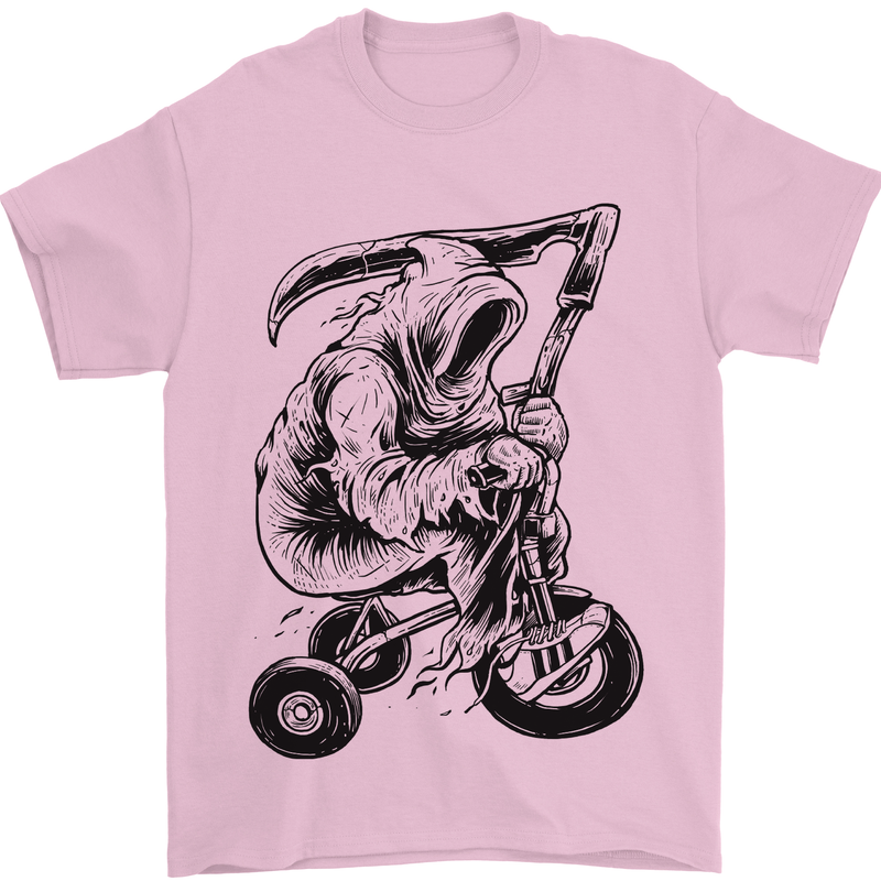 Grim Reaper Trike Bicycle Cycling Gothic Mens T-Shirt Cotton Gildan Light Pink