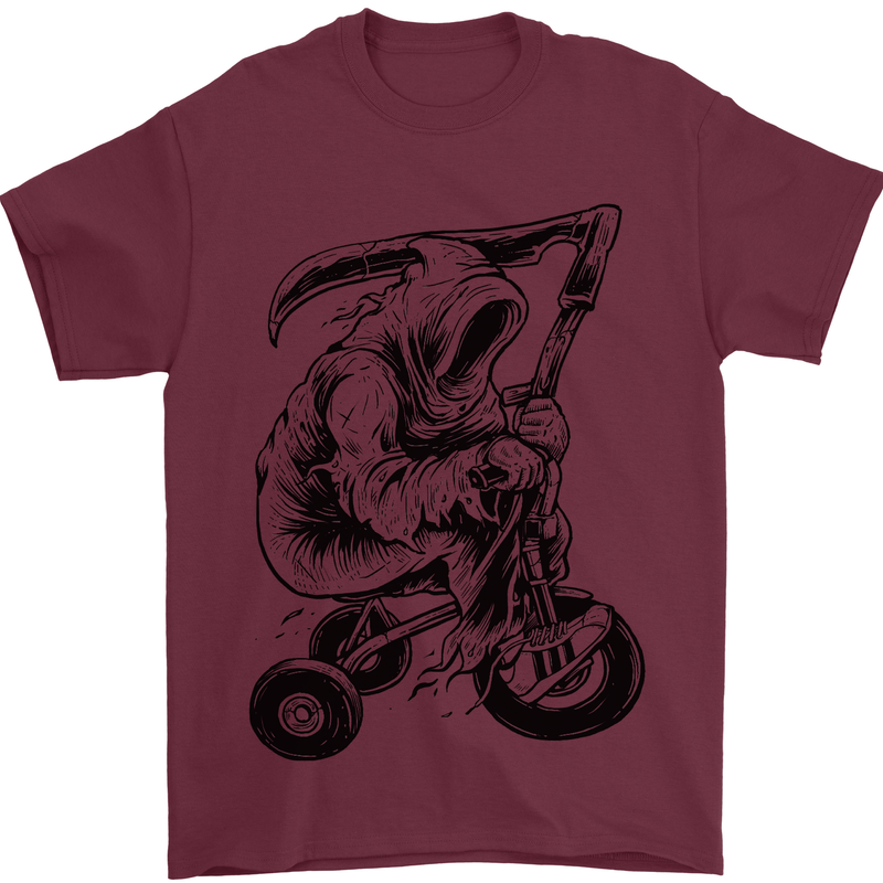 Grim Reaper Trike Bicycle Cycling Gothic Mens T-Shirt Cotton Gildan Maroon