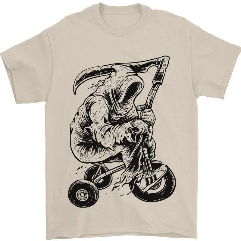 Grim Reaper Trike Bicycle Cycling Gothic Mens T-Shirt Cotton Gildan Sand