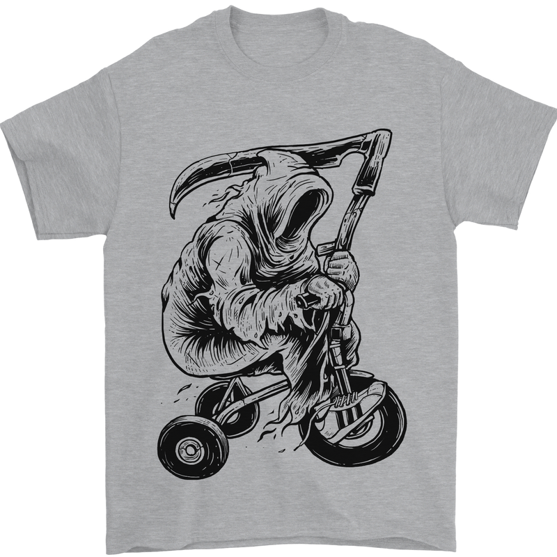 Grim Reaper Trike Bicycle Cycling Gothic Mens T-Shirt Cotton Gildan Sports Grey