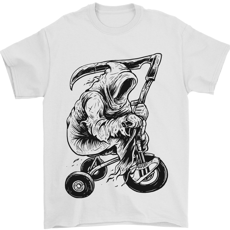 Grim Reaper Trike Bicycle Cycling Gothic Mens T-Shirt Cotton Gildan White