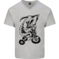 Grim Reaper Trike Bicycle Cycling Gothic Mens V-Neck Cotton T-Shirt Sports Grey