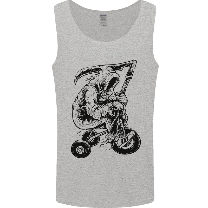 Grim Reaper Trike Bicycle Cycling Gothic Mens Vest Tank Top Sports Grey