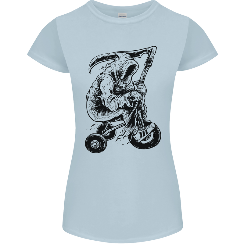 Grim Reaper Trike Bicycle Cycling Gothic Womens Petite Cut T-Shirt Light Blue