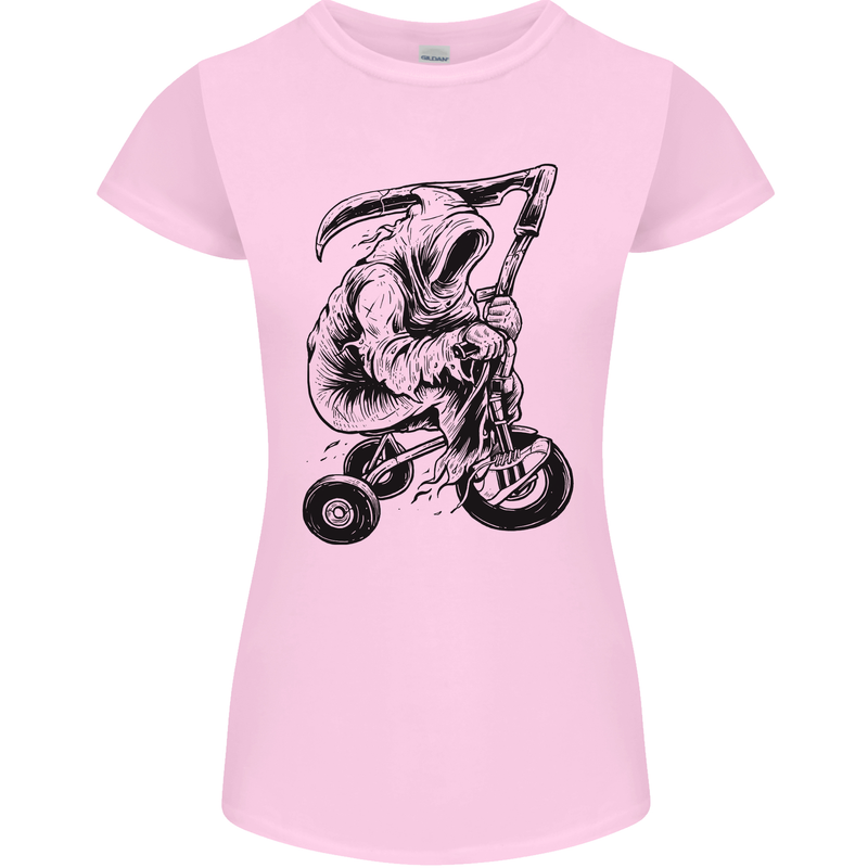 Grim Reaper Trike Bicycle Cycling Gothic Womens Petite Cut T-Shirt Light Pink