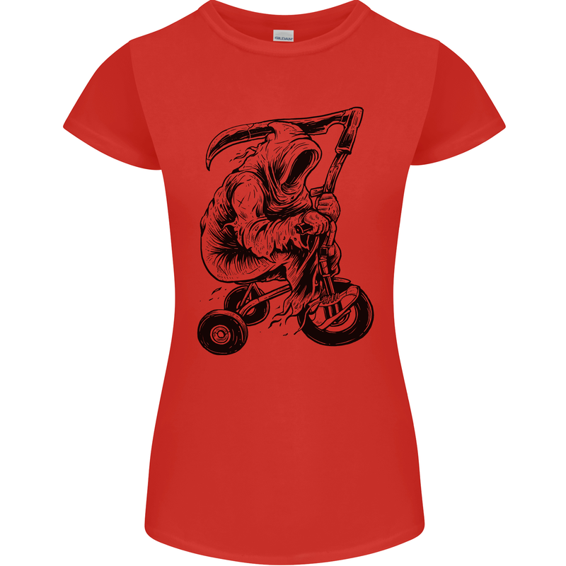 Grim Reaper Trike Bicycle Cycling Gothic Womens Petite Cut T-Shirt Red