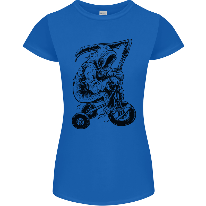 Grim Reaper Trike Bicycle Cycling Gothic Womens Petite Cut T-Shirt Royal Blue