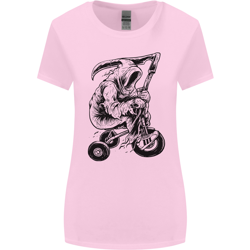 Grim Reaper Trike Bicycle Cycling Gothic Womens Wider Cut T-Shirt Light Pink