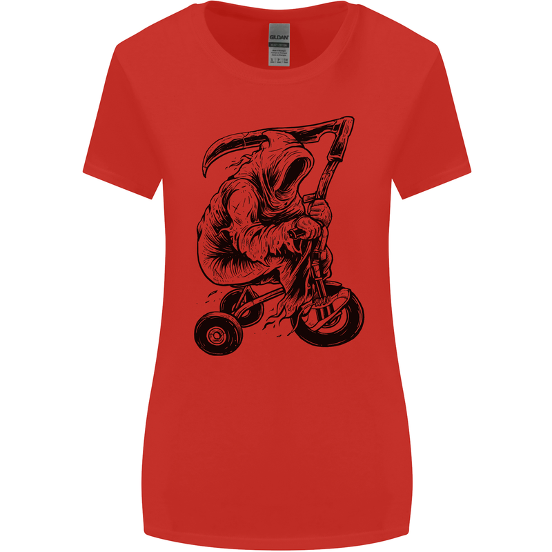 Grim Reaper Trike Bicycle Cycling Gothic Womens Wider Cut T-Shirt Red