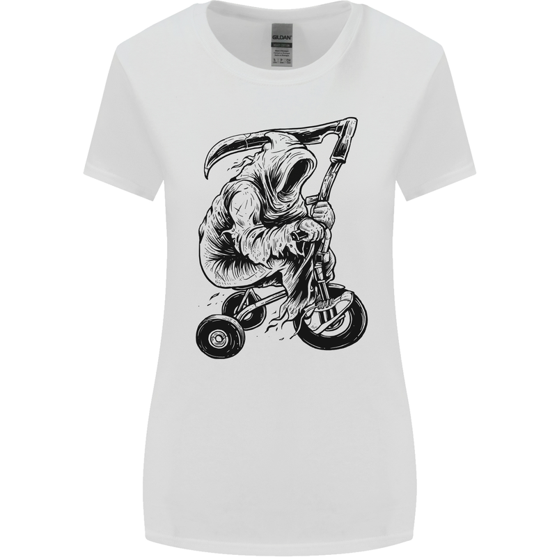 Grim Reaper Trike Bicycle Cycling Gothic Womens Wider Cut T-Shirt White