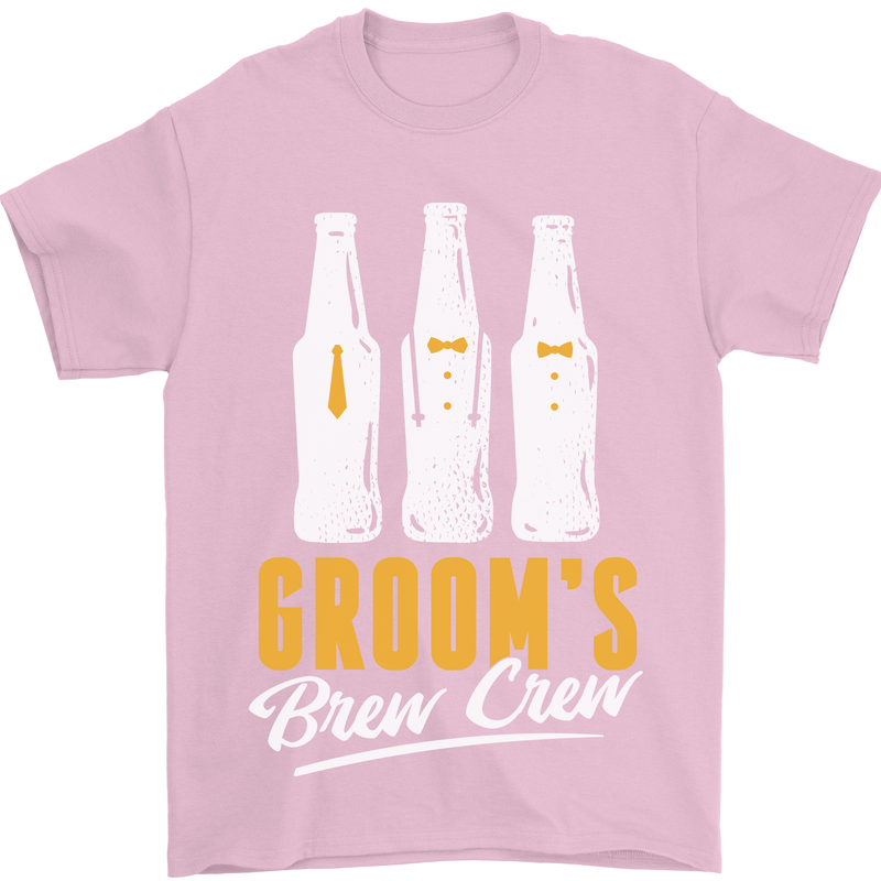 Grooms Brew Crew Beer Mens T-Shirt Cotton Gildan Light Pink