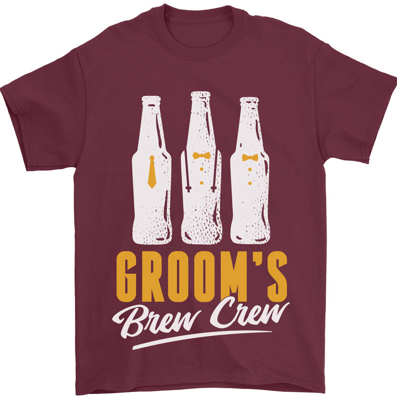 Grooms Brew Crew Beer Mens T-Shirt Cotton Gildan Maroon