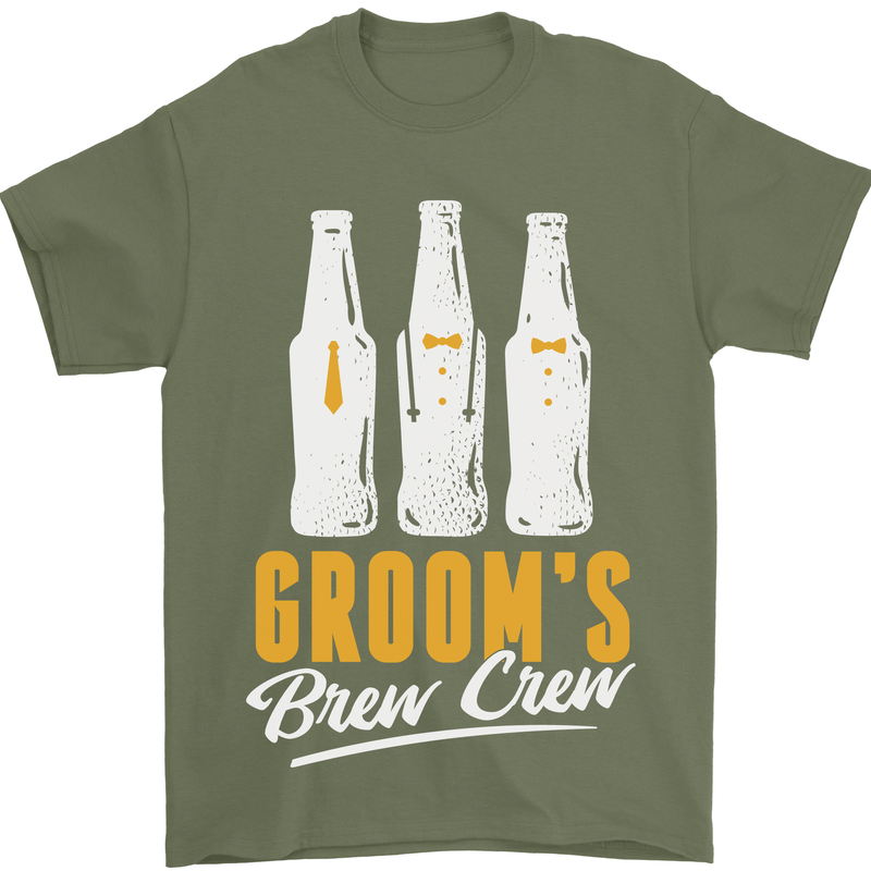Grooms Brew Crew Beer Mens T-Shirt Cotton Gildan Military Green