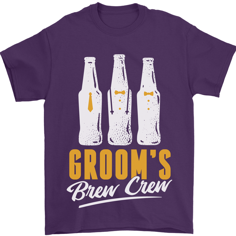 Grooms Brew Crew Beer Mens T-Shirt Cotton Gildan Purple