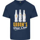 Grooms Brew Crew Beer Mens V-Neck Cotton T-Shirt Navy Blue