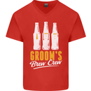 Grooms Brew Crew Beer Mens V-Neck Cotton T-Shirt Red
