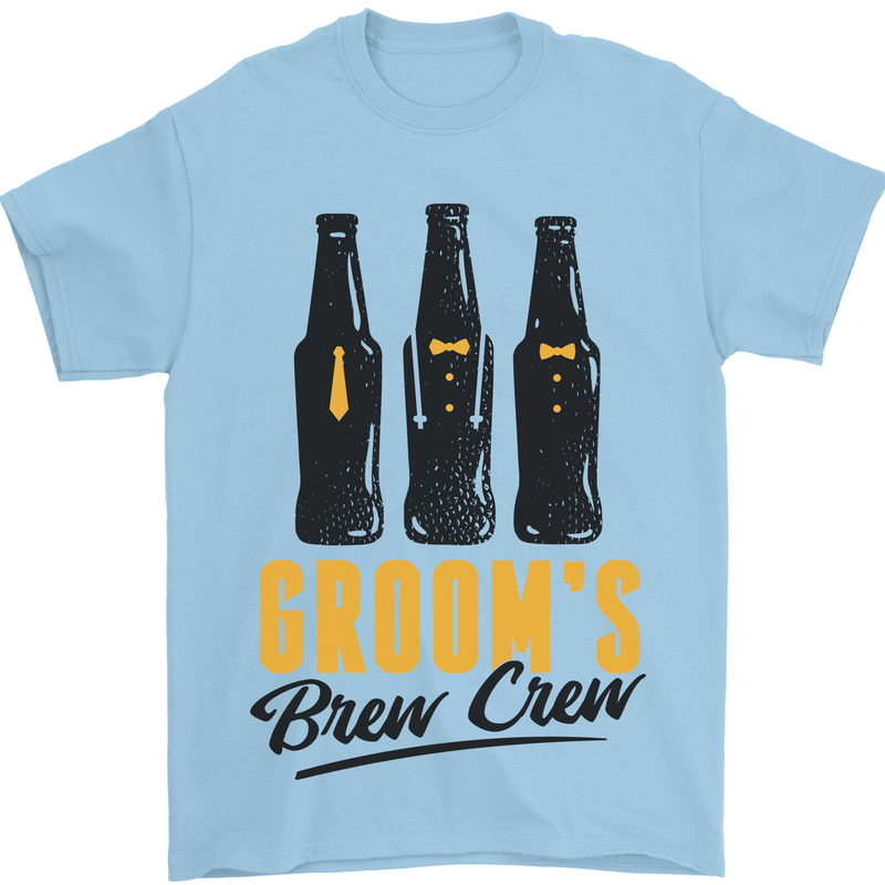 Grooms Brew Crew Beer Stag Doo Do Mens T-Shirt Cotton Gildan Light Blue
