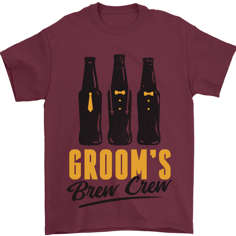Grooms Brew Crew Beer Stag Doo Do Mens T-Shirt Cotton Gildan Maroon