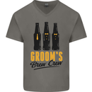 Grooms Brew Crew Beer Stag Doo Do Mens V-Neck Cotton T-Shirt Charcoal