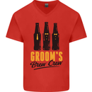 Grooms Brew Crew Beer Stag Doo Do Mens V-Neck Cotton T-Shirt Red