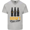 Grooms Brew Crew Beer Stag Doo Do Mens V-Neck Cotton T-Shirt Sports Grey