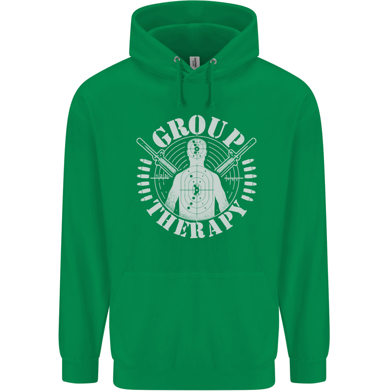 Group Therapy Shooting Hunting Rifle Funny Mens 80% Cotton Hoodie Irish Green