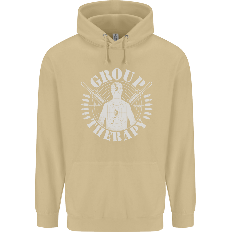 Group Therapy Shooting Hunting Rifle Funny Mens 80% Cotton Hoodie Sand
