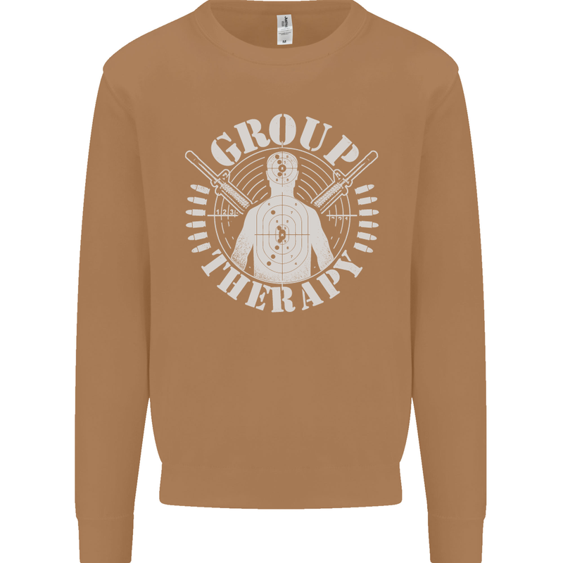 Group Therapy Shooting Hunting Rifle Funny Mens Sweatshirt Jumper Caramel Latte