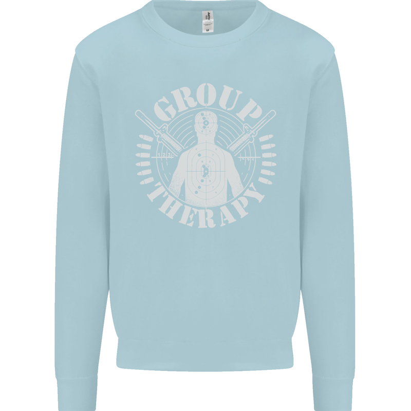 Group Therapy Shooting Hunting Rifle Funny Mens Sweatshirt Jumper Light Blue