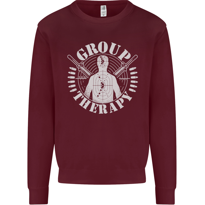 Group Therapy Shooting Hunting Rifle Funny Mens Sweatshirt Jumper Maroon