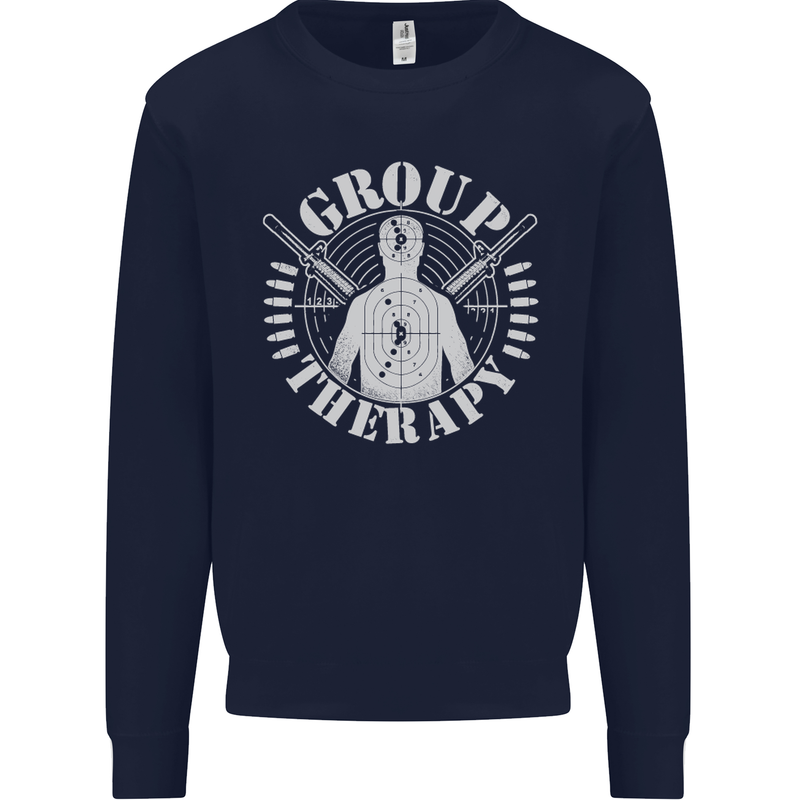 Group Therapy Shooting Hunting Rifle Funny Mens Sweatshirt Jumper Navy Blue