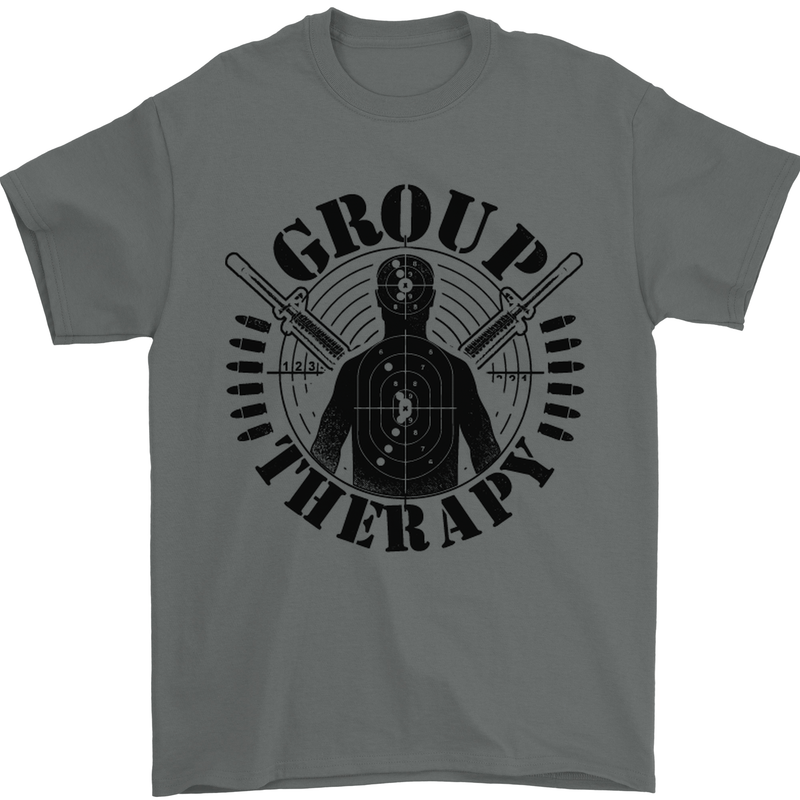 Group Therapy Shooting Hunting Rifle Funny Mens T-Shirt Cotton Gildan Charcoal